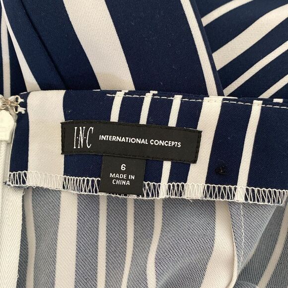 Striped Navy and White Wide Legs Women's Pants - Picture 5 of 5